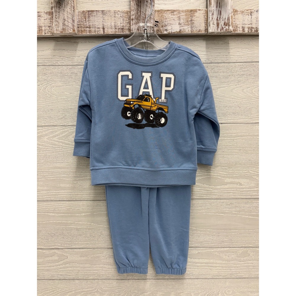 Gap Kids Boys 2 Piece Pant Set 2T Blue Monster Truck Sweatshirt Joggers NWT
